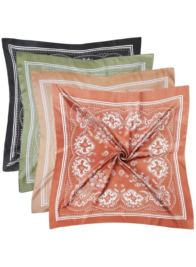 4 Pcs 27.5'' x 27.5'' Large Bandanas Scarves Satin Bandanas for Women Satin Headband Scarves Silk Feeling Scarf Boho Headwear - Image 1