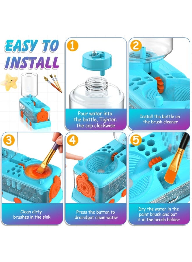 Paint Brush Cleaner Station with Holder and Palette, Washing My Paintbrushes,Water Cycle Watercolor Brush Rinser Dispenser,Paint Brush Washer Tool for Acrylic,Art Supplies for Adult,Kids - Image 3