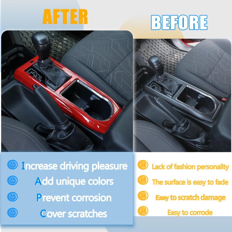 LLKUANG Center Console Gear Panle Frame Cover Trim Compatible with Toyota Tacoma 2016-2023,Car Gears Shift Panle Cup Holder Protective Trim Frame Car Accessories(red) - Image 2