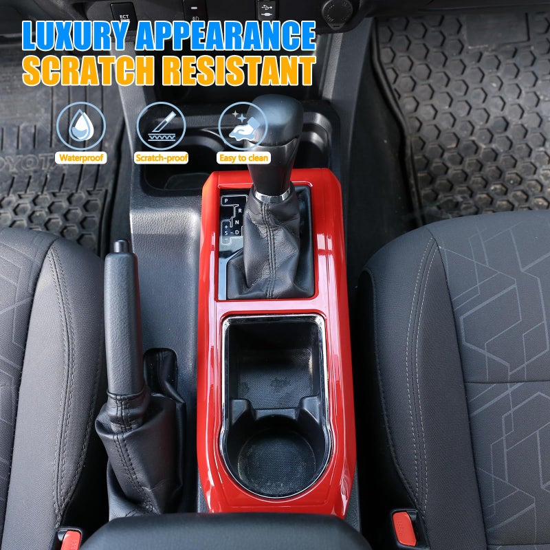 LLKUANG Center Console Gear Panle Frame Cover Trim Compatible with Toyota Tacoma 2016-2023,Car Gears Shift Panle Cup Holder Protective Trim Frame Car Accessories(red) - Image 3