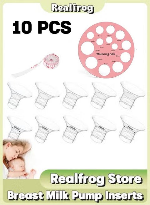 حشوات مضخة الثدي من 10 قطع بمقاس 13/15/17/19/21 مم مع مسطرة، متوافقة مع Momcozy S12 Pro/S9 Pro/S12/S9