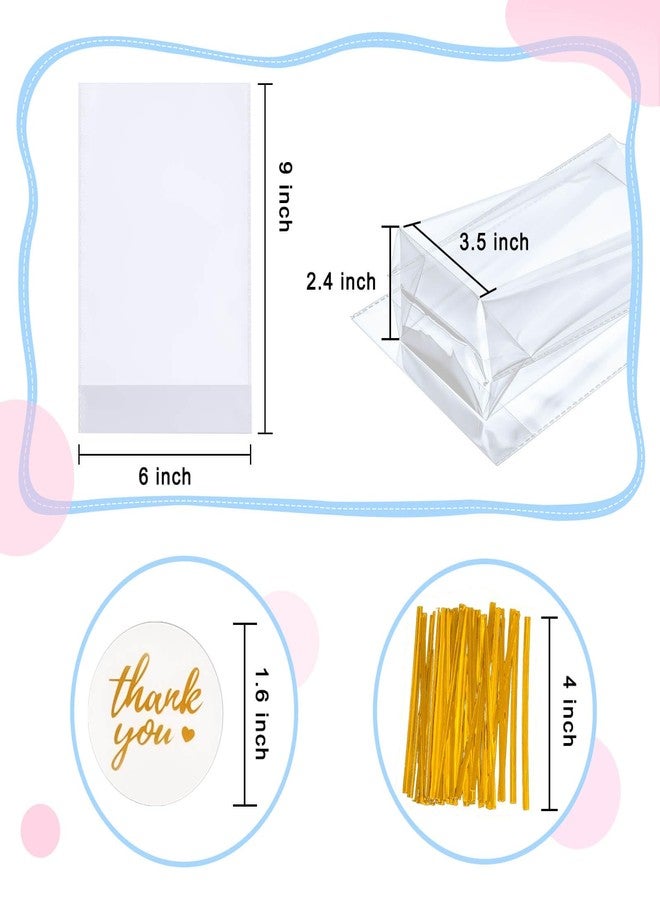 Cherodada Clear Cellophane Treat Bags with Ties, 6"x 9" (100 pcs) Bottom Gusset Bags for Gift Wrapping, Party Favors, Candies, Cookies, Chocolates, Popcorn - Image 2