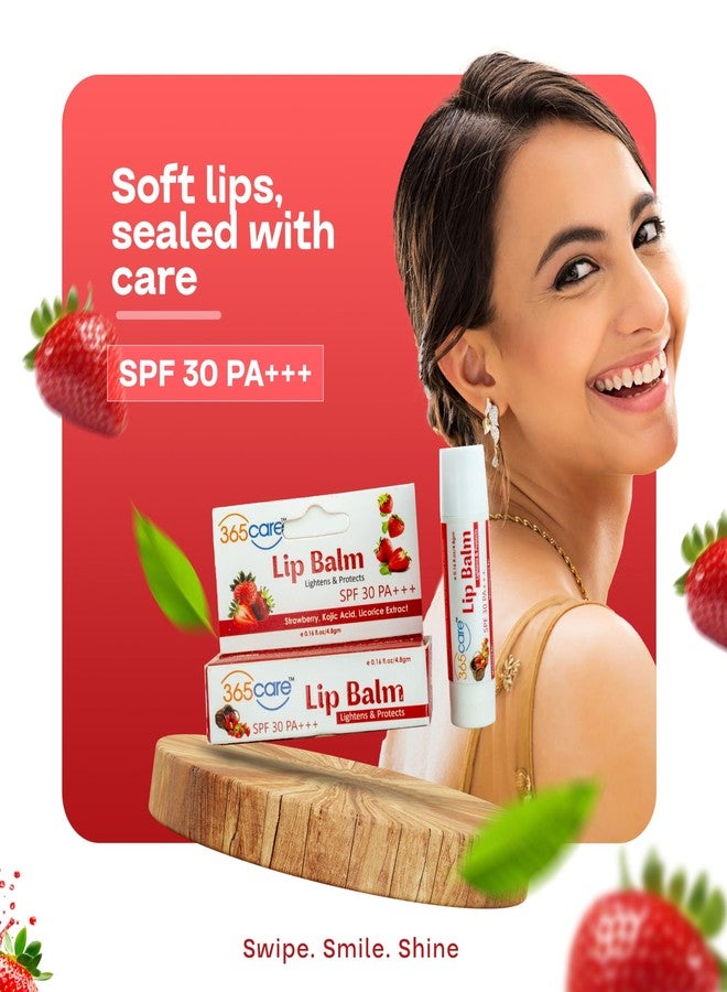 365 كير مرطب شفاه 365Care بنكهة الفراولة لتفتيح الشفاه الداكنة مع عامل حماية من الشمس SPF 30 PA+++ | حماية من الشمس وترطيب | مرطب شفاه غني بحمض الكوجيك وفيتامين E وزبدة الشيا | للرجال والنساء | 4.8 غرام - Image 3