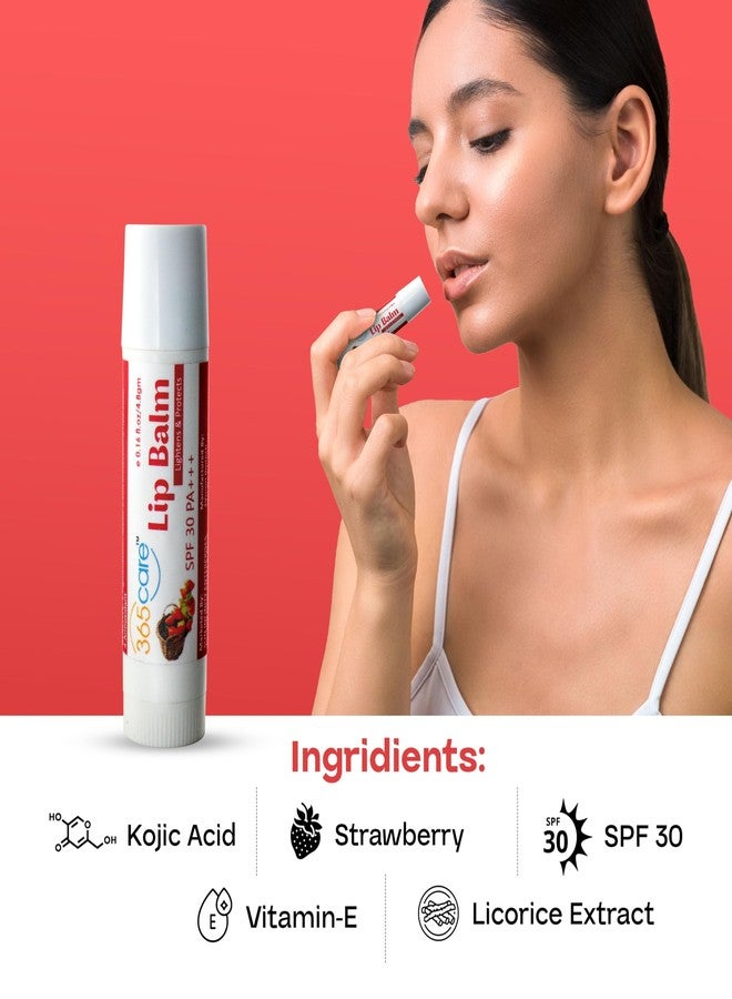 365 كير مرطب شفاه 365Care بنكهة الفراولة لتفتيح الشفاه الداكنة مع عامل حماية من الشمس SPF 30 PA+++ | حماية من الشمس وترطيب | مرطب شفاه غني بحمض الكوجيك وفيتامين E وزبدة الشيا | للرجال والنساء | 4.8 غرام - Image 5