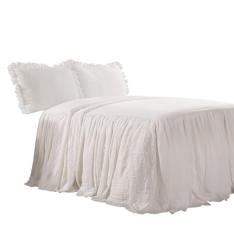 Lush Decor Ruffle Skirt Bedspread Set - 3-Piece Luxurious Farmhouse Bedding - Elegant Ruffle Detail - Timeless Style - Soft Lightweight Sheets - Queen, White - Image 4
