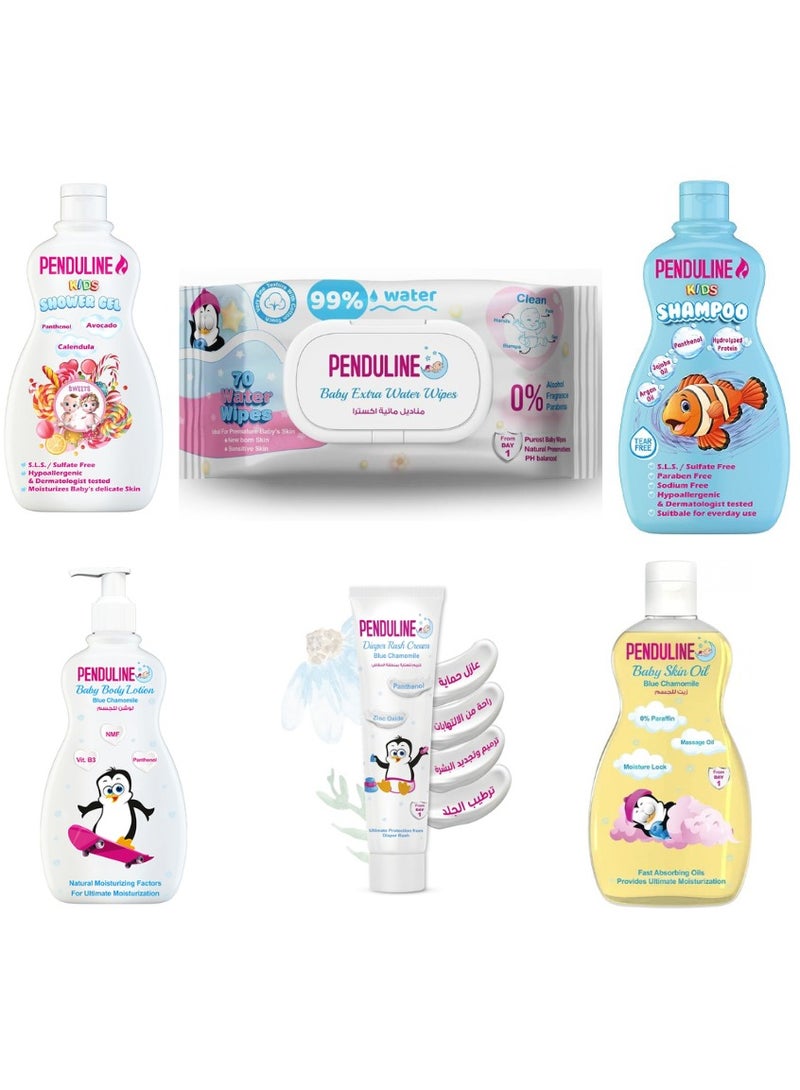 PENDULINE Saving Bundle 2 (shampoo 450ml- oil 100ml - Diaper Rash- Shower Jel 300ml -Lotion 200ml- Wipes )  - Image 1