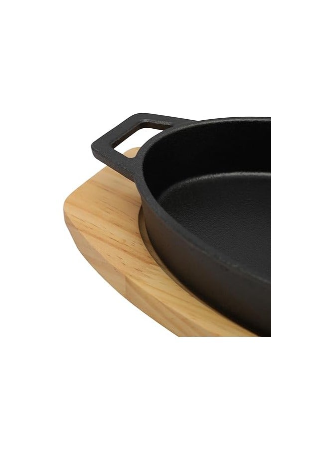 مقلاة من الحديد الزهر بيضاوية الشكل مقاس 24سم*15سم مع مقابض جانبية و قاعدة خشبية | صينية للتحمير و الطبخ و الشواء من الحديد المصبوب أمنة للاستخدام في الفرن - Image 4
