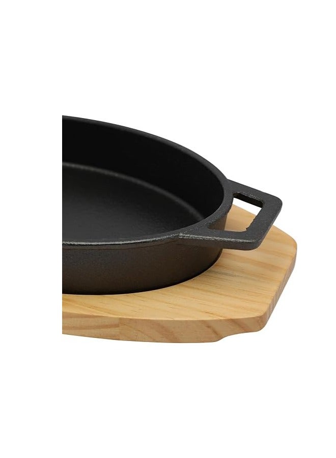 مقلاة من الحديد الزهر بيضاوية الشكل مقاس 24سم*15سم مع مقابض جانبية و قاعدة خشبية | صينية للتحمير و الطبخ و الشواء من الحديد المصبوب أمنة للاستخدام في الفرن - Image 5