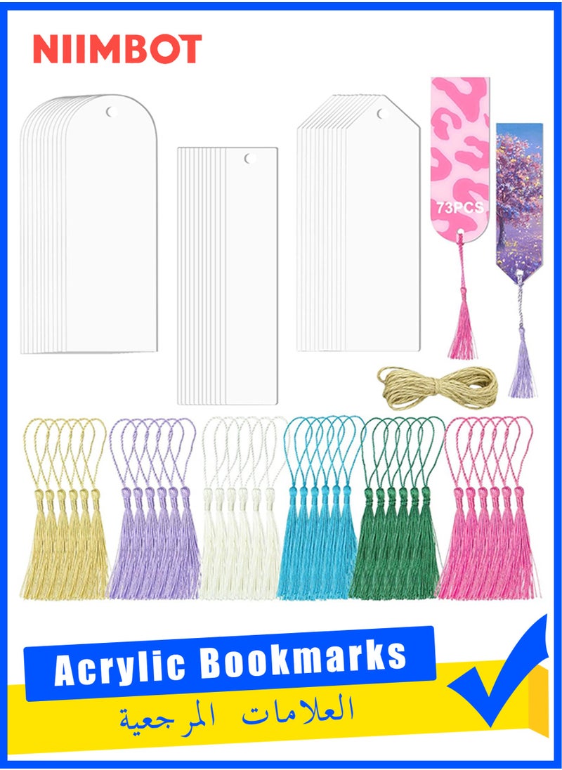 NIIMBOT 73-Piece Acrylic Bookmarks Blanks with 3 Shapes and Colorful Tassels Sublimation DIY Book Markers for Women Teacher Kids Book Lovers  - Image 1