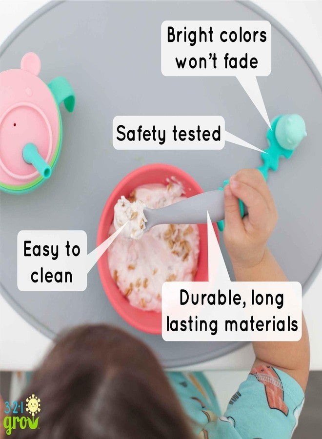 321 Grow • Easy Learn Baby Spoon & Tether Set • Baby Spoon with Tether for Babies and Toddlers • Keeps Spoon Off Floor • Ages 6 mo+ • Dishwasher Safe (Penguin, Sea Foam) - Image 5