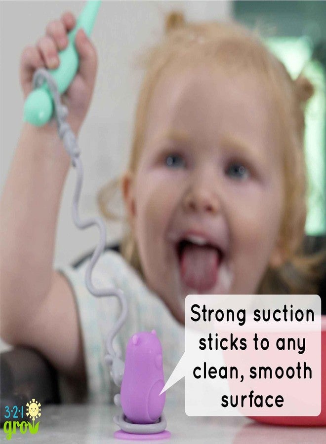 321 Grow • Easy Learn Baby Spoon & Tether Set • Baby Spoon with Tether for Babies and Toddlers • Keeps Spoon Off Floor • Ages 6 mo+ • Dishwasher Safe (Penguin, Sea Foam) - Image 3