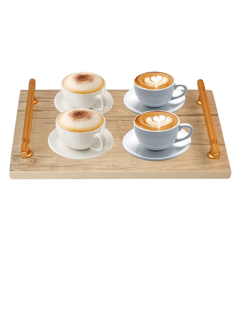 QUTOOB Wooden Food and Coffee Serving Tray with Beautiful Handle Decorative Food Board Platters for Breakfast Serve to Your Family and Guests in Classy Unique Way - Image 2