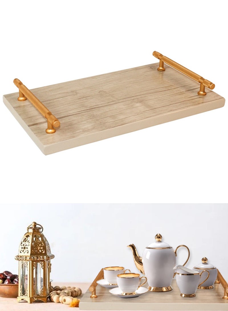 QUTOOB Wooden Food and Coffee Serving Tray with Beautiful Handle Decorative Food Board Platters for Breakfast Serve to Your Family and Guests in Classy Unique Way - Image 1