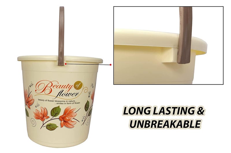 Hevea Plastic Bathroom Bucket 20 Liters & Mug1L with New Flower Printed Set of 2 (Brown) - Image 3