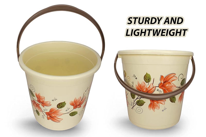 Hevea Plastic Bathroom Bucket 20 Liters & Mug1L with New Flower Printed Set of 2 (Brown) - Image 2