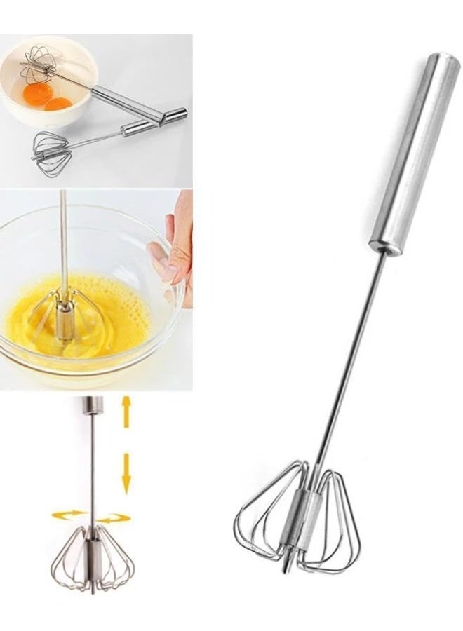 Stainless Steel Egg Whisk (30Cm), Hand Push Rotary Whisk Blender, Versatile Milk Frother, Hand Push Mixer Stirrer for Blending, Whisking, Beating & Stirring - Image 2