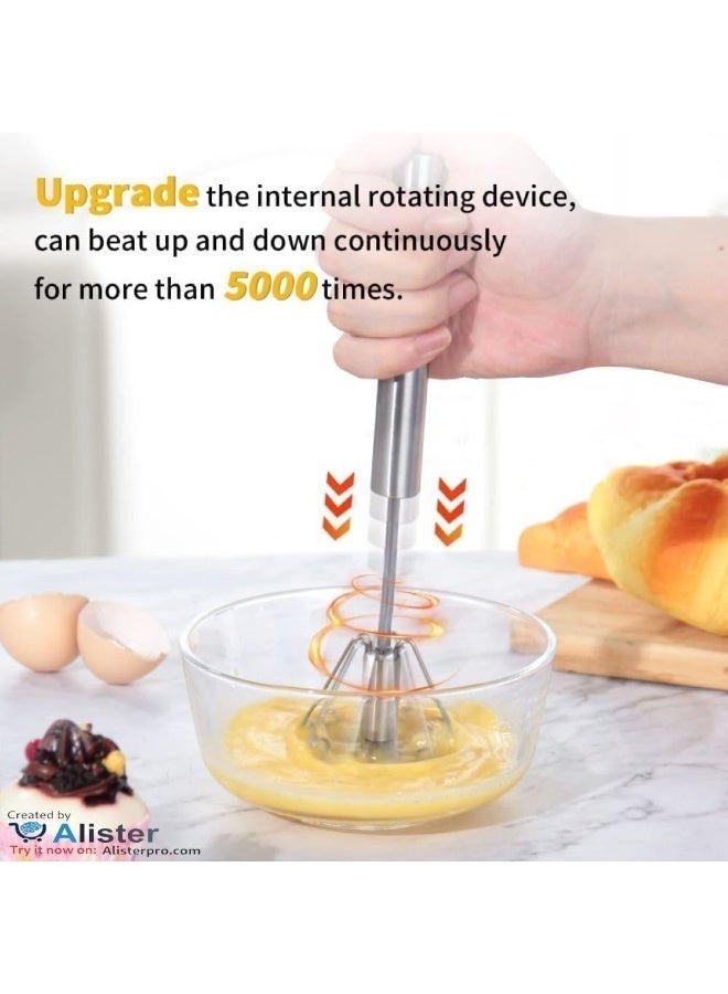 Stainless Steel Egg Whisk (30Cm), Hand Push Rotary Whisk Blender, Versatile Milk Frother, Hand Push Mixer Stirrer for Blending, Whisking, Beating & Stirring - Image 5