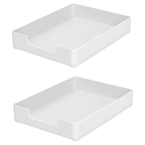 RHONZHAO Desk Letter Tray, 2 PCS A4 Size Plastic Stackable File Document Organizer, Office Desktop File Paper Holder, Anti-Skid Stacking Support for Office Supplies (2X Off-White) - Image 1
