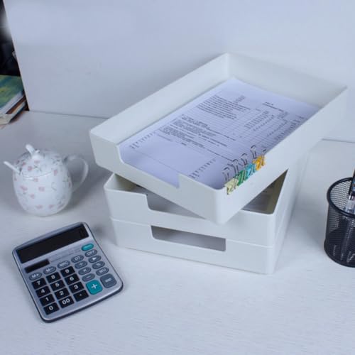 RHONZHAO Desk Letter Tray, 2 PCS A4 Size Plastic Stackable File Document Organizer, Office Desktop File Paper Holder, Anti-Skid Stacking Support for Office Supplies (2X Off-White) - Image 2