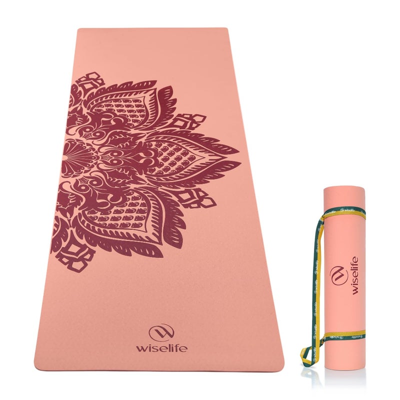 WISELIFE tpe Printed 6MM Yoga Mat + Yoga Strap For Men, Women, Kids|Anti-Slip Extra thick, long & Wide Exercise Sports Mat For Workout, Fitness, Yoga, Gym, Home & Pilates (Botanical) - Image 1