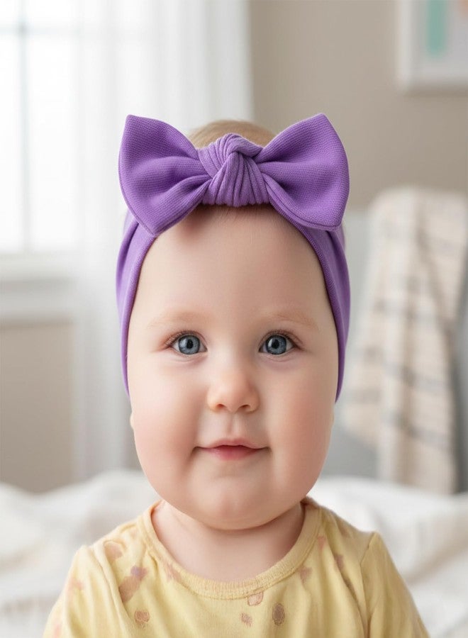 SYGA 3 Pcs Baby Headband Cotton Bow Stretchable Hairband for Newborn Infant Toddlers Kids 0-3 Year- Purple - Image 2