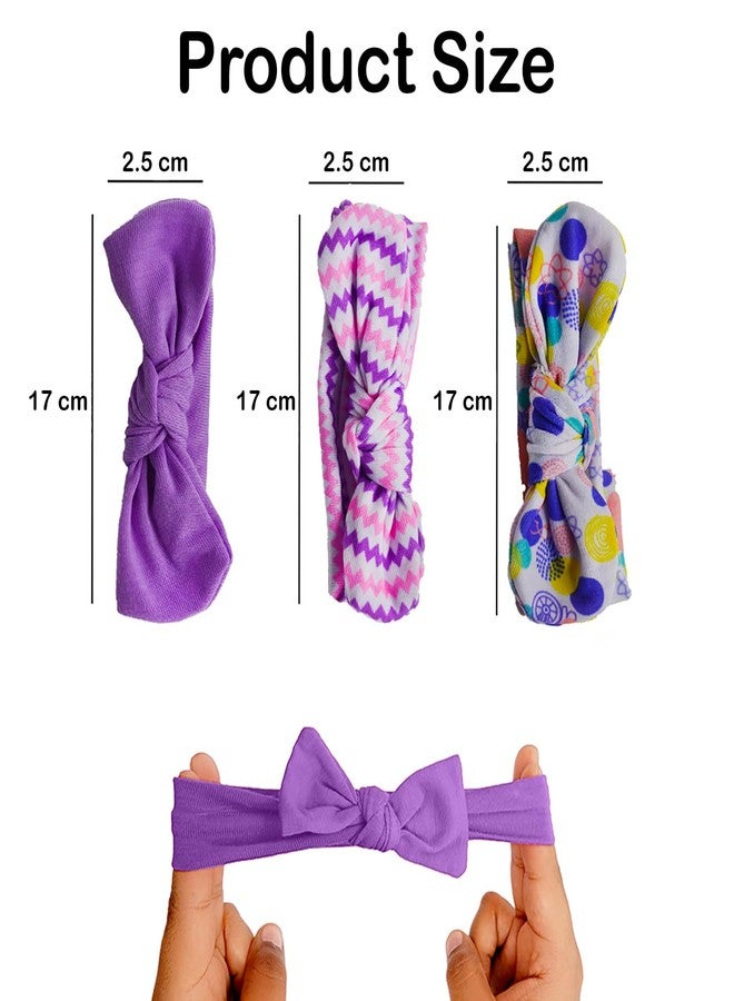 SYGA 3 Pcs Baby Headband Cotton Bow Stretchable Hairband for Newborn Infant Toddlers Kids 0-3 Year- Purple - Image 3