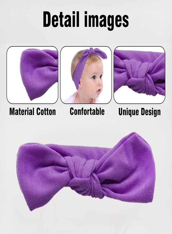 SYGA 3 Pcs Baby Headband Cotton Bow Stretchable Hairband for Newborn Infant Toddlers Kids 0-3 Year- Purple - Image 4