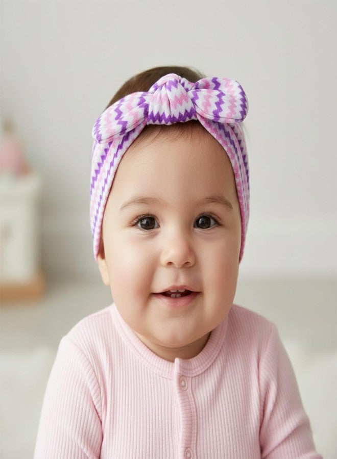 SYGA 3 Pcs Baby Headband Cotton Bow Stretchable Hairband for Newborn Infant Toddlers Kids 0-3 Year- Purple - Image 5