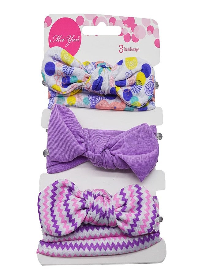 SYGA 3 Pcs Baby Headband Cotton Bow Stretchable Hairband for Newborn Infant Toddlers Kids 0-3 Year- Purple - Image 1