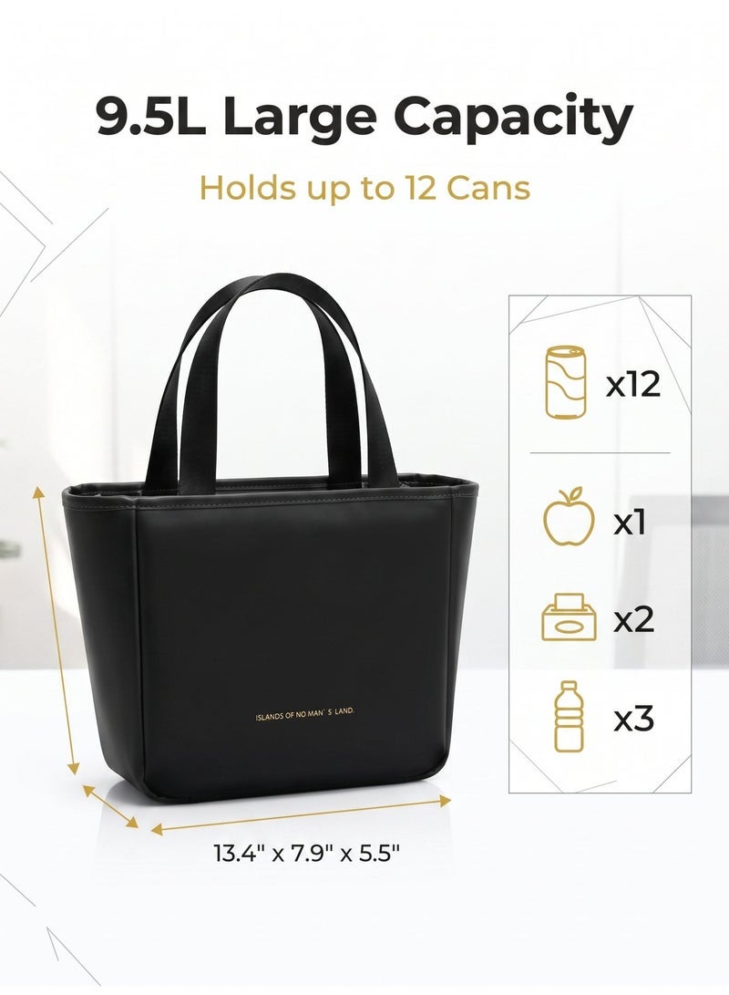 nihao New Large Capacity Insulated Bag Waterproof Insulated Aluminum Foil Portable Lunch Box Lunch Bag Women Insulated Bag - 10L Women Lunch Tote Bag Work, Pu Lunch Bag Cooler Bag - Black , 31*14*20 CM - Image 2