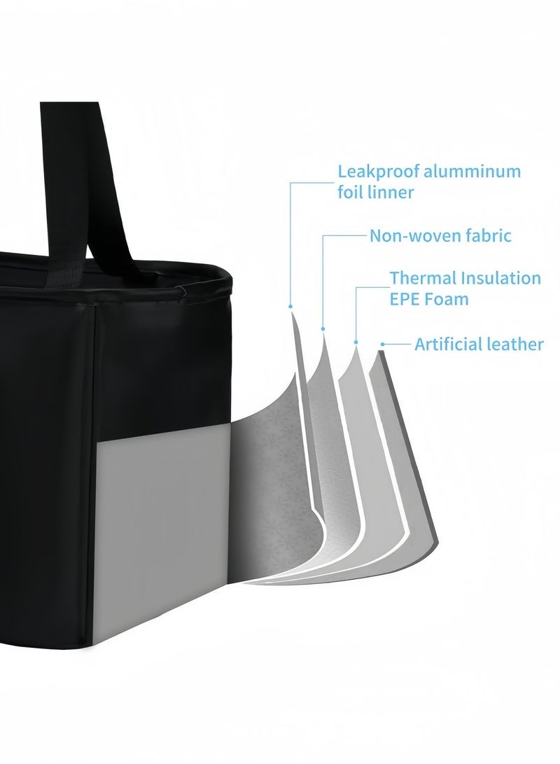 nihao New Large Capacity Insulated Bag Waterproof Insulated Aluminum Foil Portable Lunch Box Lunch Bag Women Insulated Bag - 10L Women Lunch Tote Bag Work, Pu Lunch Bag Cooler Bag - Black , 31*14*20 CM - Image 5