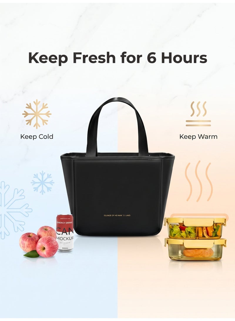 nihao New Large Capacity Insulated Bag Waterproof Insulated Aluminum Foil Portable Lunch Box Lunch Bag Women Insulated Bag - 10L Women Lunch Tote Bag Work, Pu Lunch Bag Cooler Bag - Black , 31*14*20 CM - Image 3