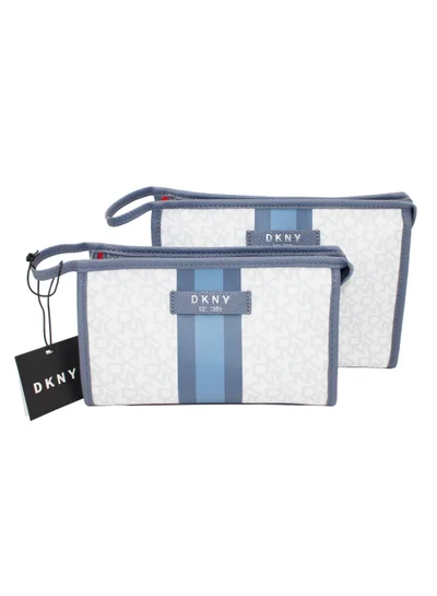 دكني حقيبة مستحضرات تجميل بحامل من DKNY Signature Stripe 2.0 T، حقيبة مكياج للسفر صغيرة، حقيبة تخزين صغيرة خفيفة الوزن لمستحضرات التجميل، حقيبة مكياج صغيرة، حقيبة أدوات الزينة للسفر
