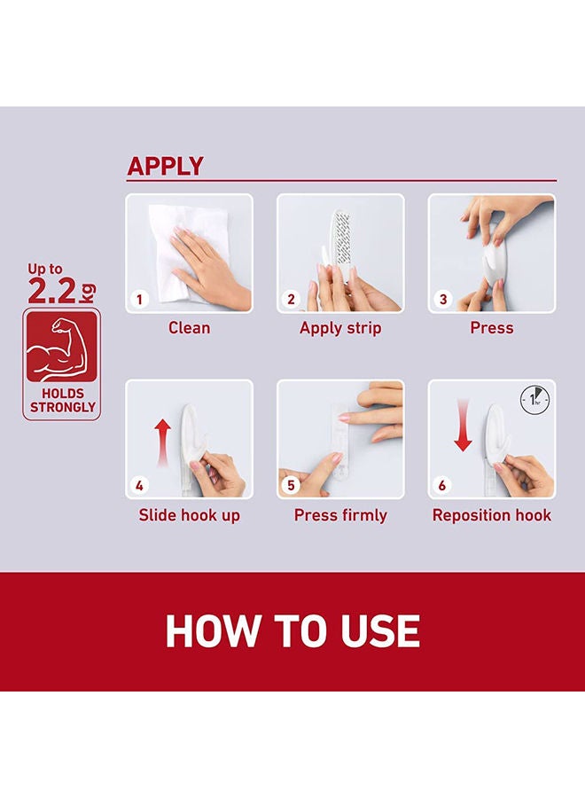 Command 17001ES Utility Hooks, medium, Holds 1.36 Kg. each hook, white color. 2 hooks and 4 strips/pack - Image 5