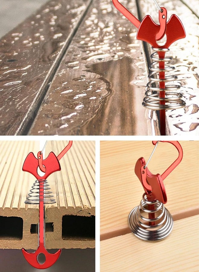JINGIHE 5 PCS Fishbone Deck Anchor Pegs, Red Deck Furniture Anchors, Deck peg with Spring Buckle, 2.9 Inch x 1.4 Inch Adjustable Anchor Deck pegs, Tent Decks Anchors for Camping Hiking Supplies - Image 2