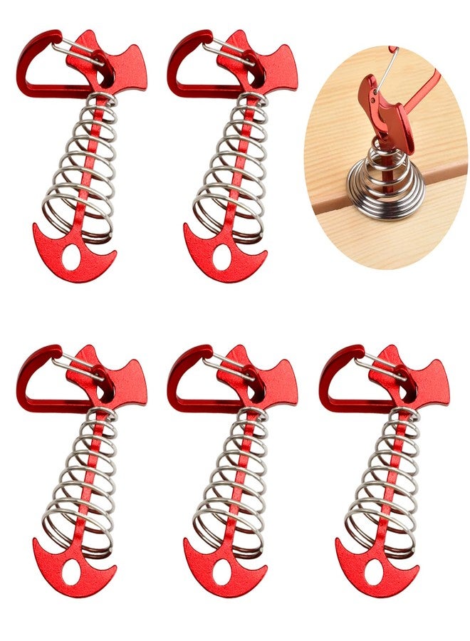 JINGIHE 5 PCS Fishbone Deck Anchor Pegs, Red Deck Furniture Anchors, Deck peg with Spring Buckle, 2.9 Inch x 1.4 Inch Adjustable Anchor Deck pegs, Tent Decks Anchors for Camping Hiking Supplies - Image 1