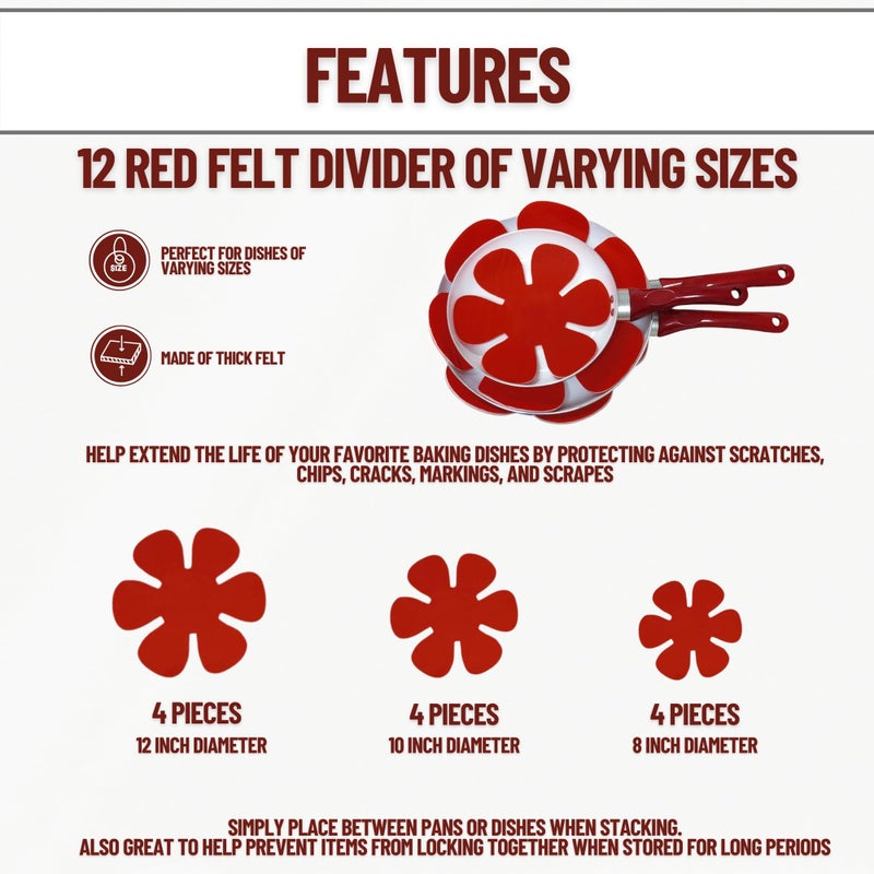 Evelots Pot and Pan Scratch Protectors for Stacking -12 Pack- Ceramic, Glass Cookware Divider, Nonstick Pad -Soft Anti-Slip Felt Separator - No Scratching or Marring When Stacking - 3 Convenient Sizes - Image 2