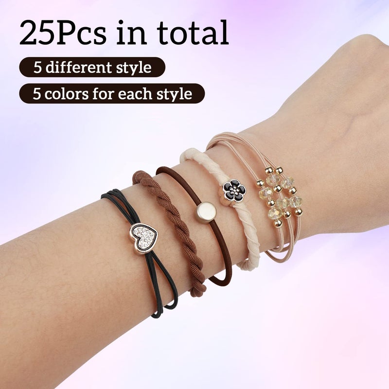 YONOY 25 Pcs Boho Hair Ties for Women, 5 Styles Cute Hair Tie Bracelets for Thin & Thick Hair/Pony Tails, No Damage Elastics - Image 4