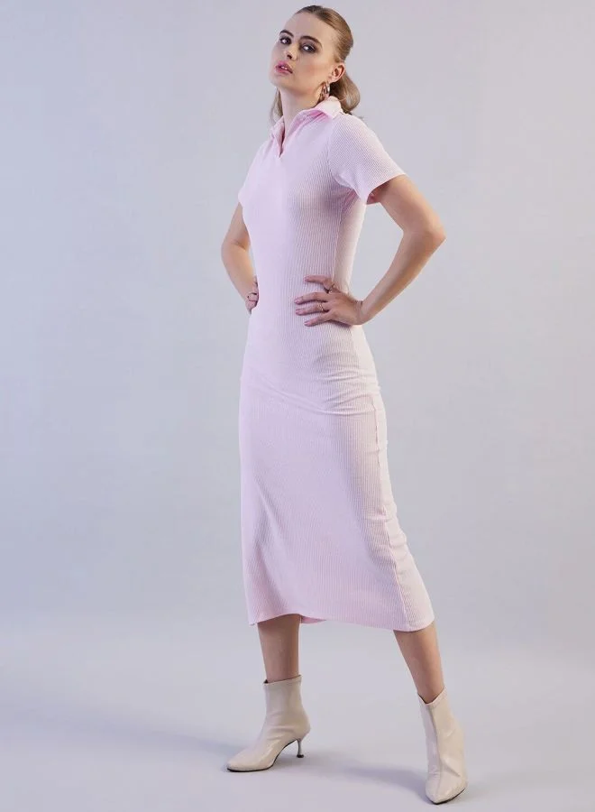 Freehand  Women Regular Fit Solid Shirt Collar Short Sleeve Long Polo Collar Dress for Women | Best Price UAE