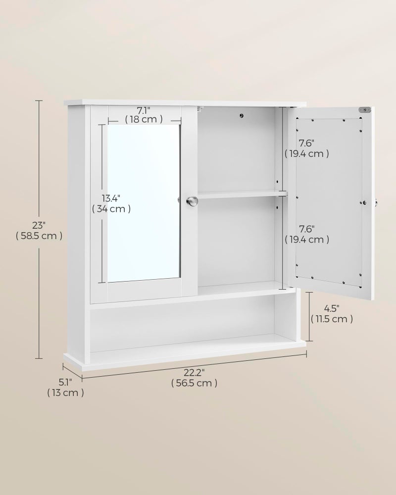 VASAGLE Bathroom Cabinet with Mirror, Wall Cabinet with 2 Mirrored Doors, Adjustable Shelf, Open Compartment, Wall-Mounted, 5.1 x 22.2 x 23 Inches, White ULHC002 - Image 5