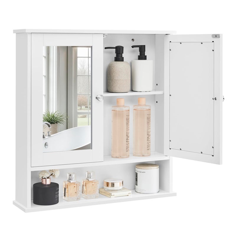 VASAGLE Bathroom Cabinet with Mirror, Wall Cabinet with 2 Mirrored Doors, Adjustable Shelf, Open Compartment, Wall-Mounted, 5.1 x 22.2 x 23 Inches, White ULHC002 - Image 1