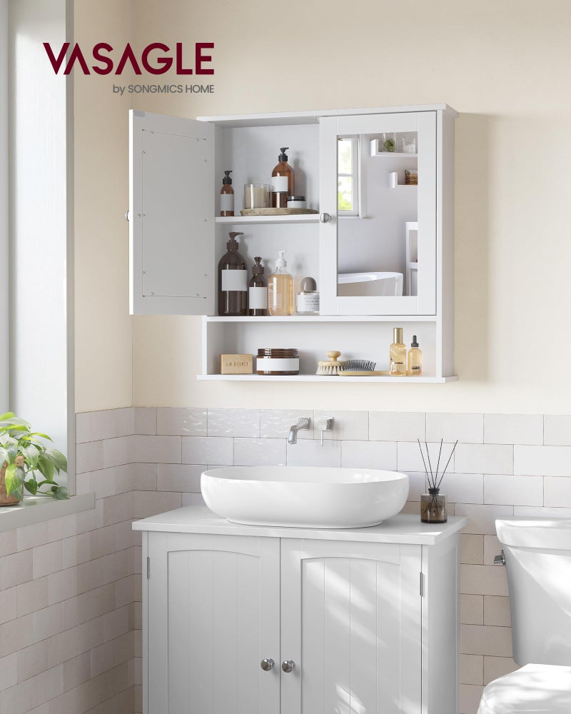 VASAGLE Bathroom Cabinet with Mirror, Wall Cabinet with 2 Mirrored Doors, Adjustable Shelf, Open Compartment, Wall-Mounted, 5.1 x 22.2 x 23 Inches, White ULHC002 - Image 2