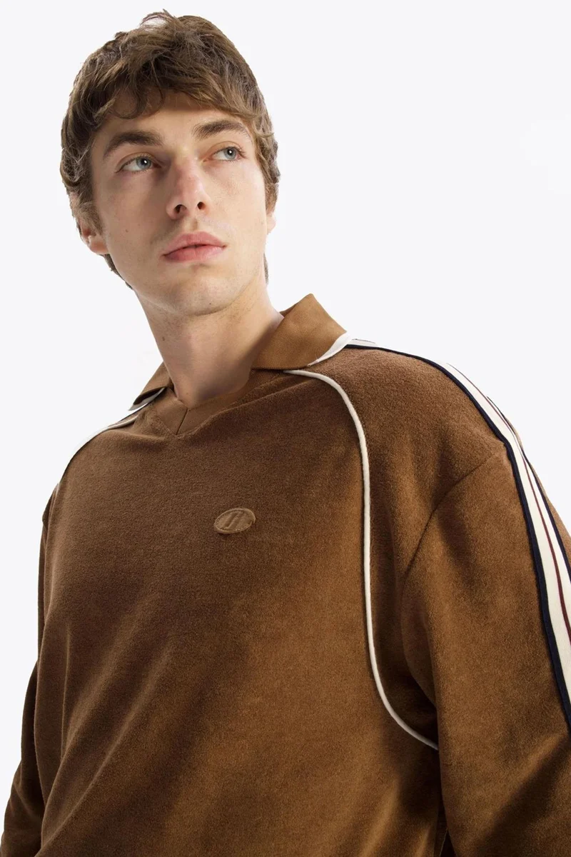 GIESTO Men's Striped Polo-collar Sweatshirt