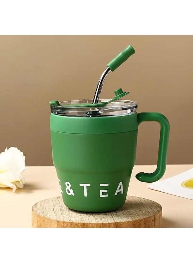 هابي هوم كوب قهوة حراري مع غطاء وماصه من الاستانلس ستيل 480 ملزجاجة حرارية مقاومة للتسرب، كوب شاي وقهوة، قارورة مفرغة من الهواء، أكواب معزولة (أخضر) - Image 3
