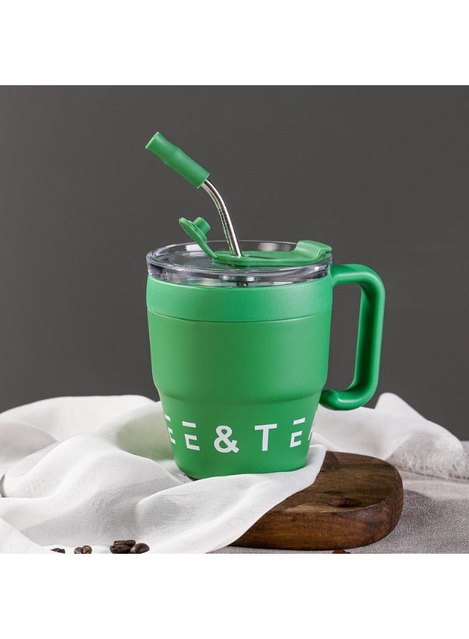 هابي هوم كوب قهوة حراري مع غطاء وماصه من الاستانلس ستيل 480 ملزجاجة حرارية مقاومة للتسرب، كوب شاي وقهوة، قارورة مفرغة من الهواء، أكواب معزولة (أخضر) - Image 4