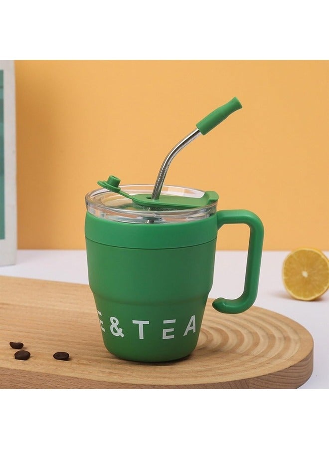 هابي هوم كوب قهوة حراري مع غطاء وماصه من الاستانلس ستيل 480 ملزجاجة حرارية مقاومة للتسرب، كوب شاي وقهوة، قارورة مفرغة من الهواء، أكواب معزولة (أخضر) - Image 5