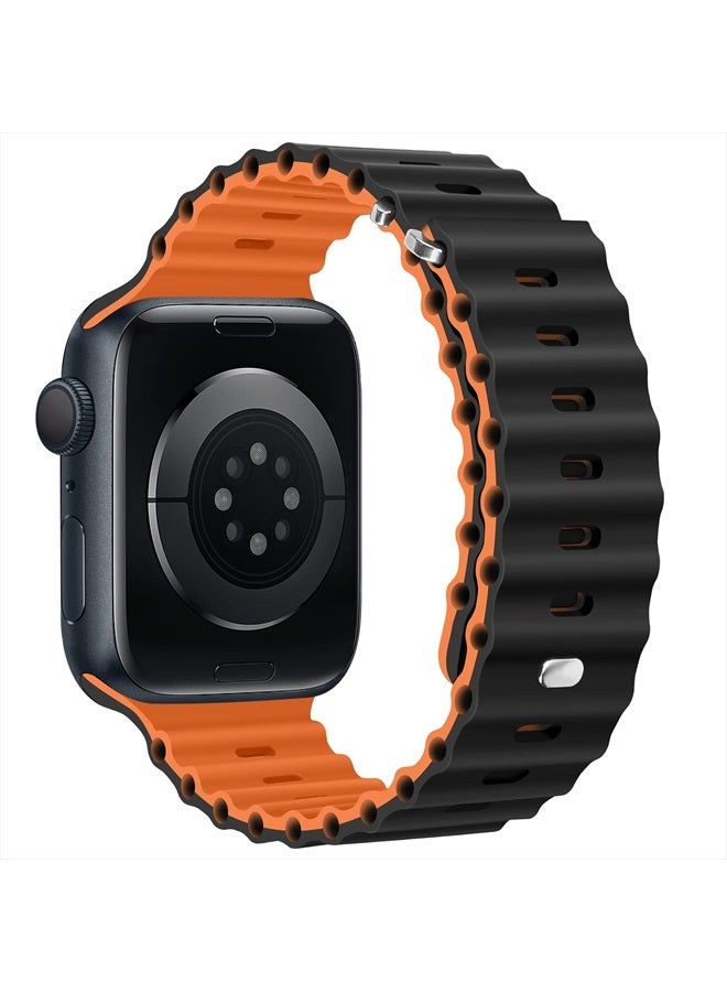 Anlinser Bands Compatible with Apple Watch Band 49mm 45mm 44mm 42mm 41mm 40mm 38mm, Adjustable Loop Designed for Apple Watch Ultra 2/Ultra SE Series 9 8 7 6 5 3(41mm/40mm/38mm, Black/Orange) - Image 2