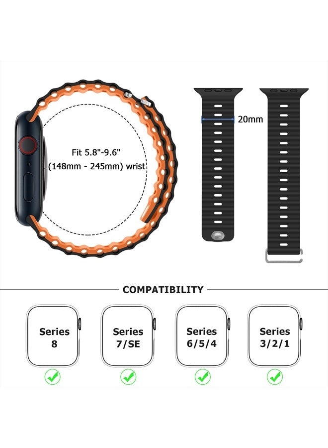 Anlinser Bands Compatible with Apple Watch Band 49mm 45mm 44mm 42mm 41mm 40mm 38mm, Adjustable Loop Designed for Apple Watch Ultra 2/Ultra SE Series 9 8 7 6 5 3(41mm/40mm/38mm, Black/Orange) - Image 3