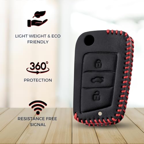 KEYCEPT Classic Leather Keycover Compatible for Skoda and Volkswagen -Kushaq| Octavia| Kodiaq| Kylaq| Karoq| Superb| Slavia| Passat| Taigun| Tiguan| Virtus| T ROC 3B flip Key with Keychain (Type 2). - Image 4