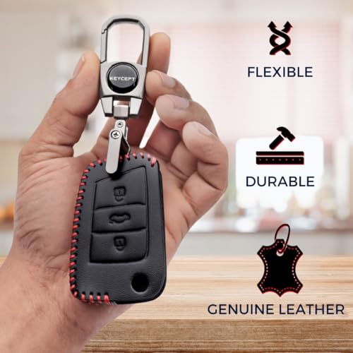 KEYCEPT Classic Leather Keycover Compatible for Skoda and Volkswagen -Kushaq| Octavia| Kodiaq| Kylaq| Karoq| Superb| Slavia| Passat| Taigun| Tiguan| Virtus| T ROC 3B flip Key with Keychain (Type 2). - Image 3